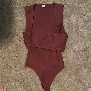 Abercrombie & Fitch Ribbed Bodysuit in Burgundy